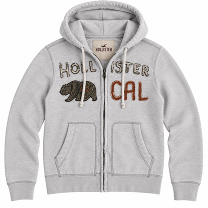 Gray CAL Zip Hoodie — front view